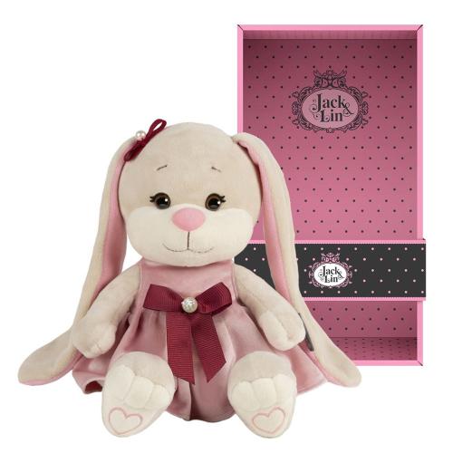 Мягкая игрушка Зайка Лин в розовом бархатном платьице с бантиком 20 см Jack&Lin JL-04202305-20 фото 2