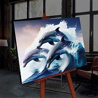 Картина по номерам со светящейся краской 40х50 Дельфины в море  FHR0570