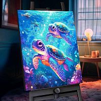 Картина по номерам с кристаллами из хрусталя 40х50 Морские черепахи  SHR0543
