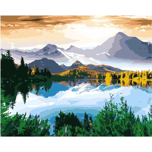 Холст с красками по номерам Вид на горы и озеро Рыжий Кот ХК-46231 фото 2